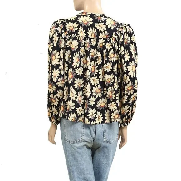 The Great. Tale Blouse Top Floral Printed Smocked Balloon Sleeve S-1 NEW 279867